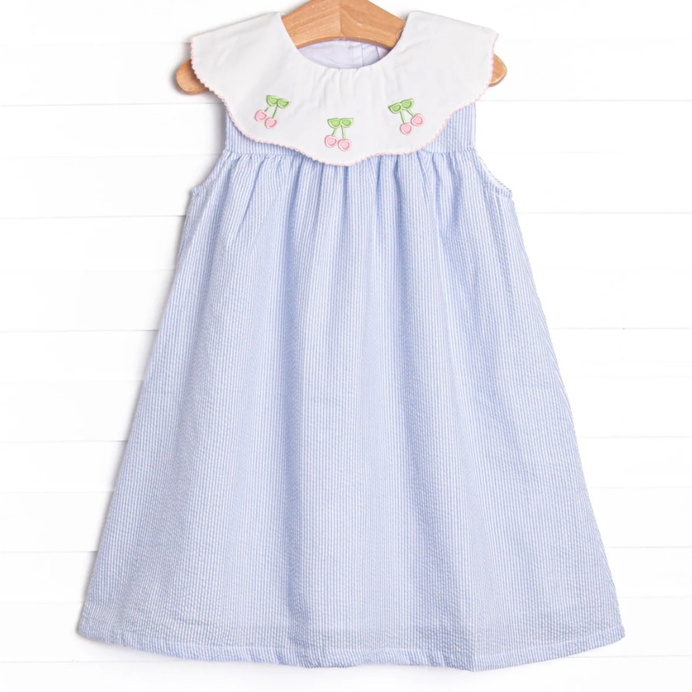 Stitchy Fish Tart Trio Cherry Seersucker Dress